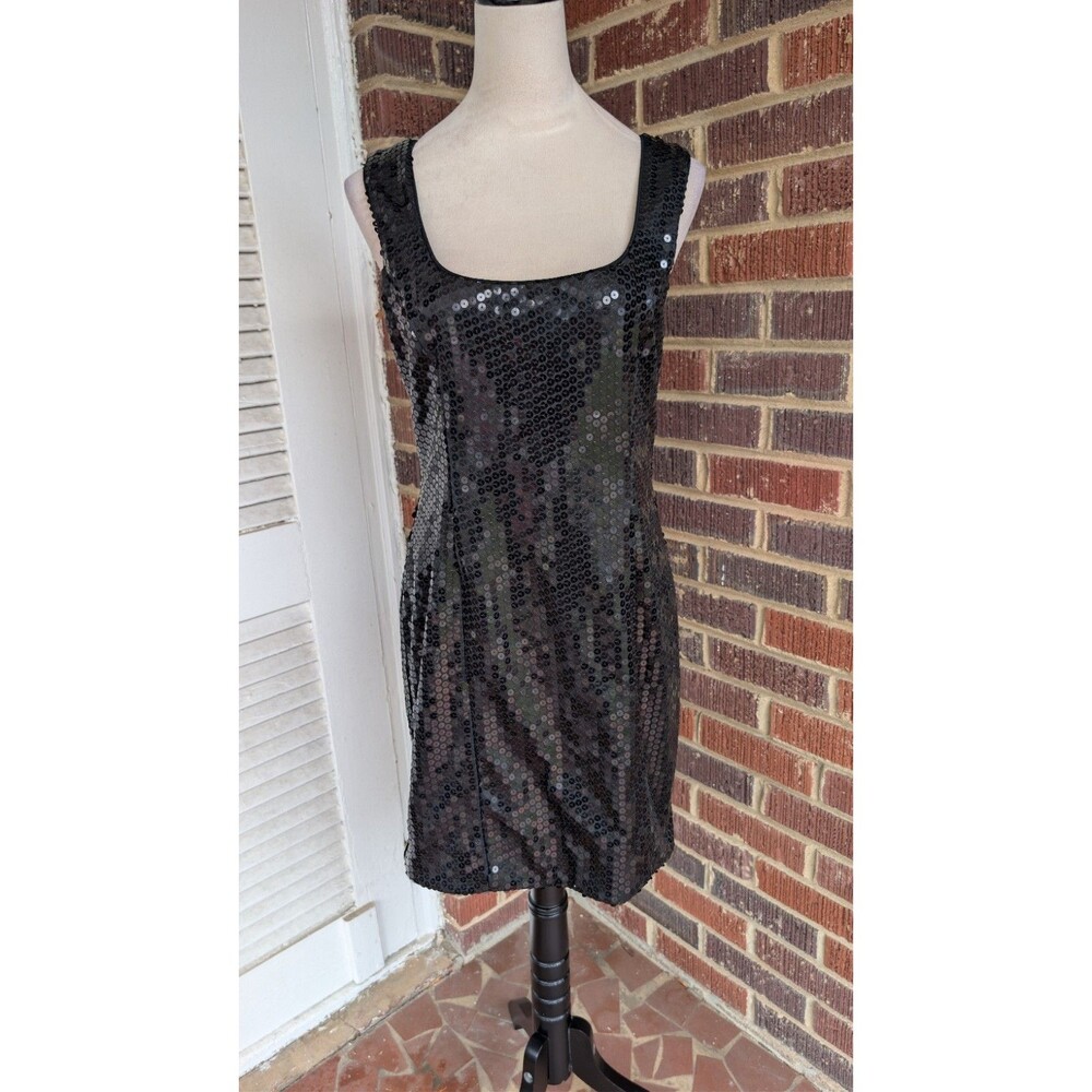 Vintage 90s Nicole Miller Black Sequin Knee Length Cocktail Dress-Sz 8